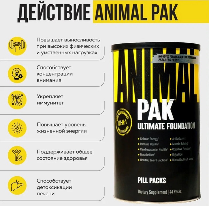 Витаминно-минеральный комплекс Universal Nutrition Animal Pak 44 порции — изображение 3
